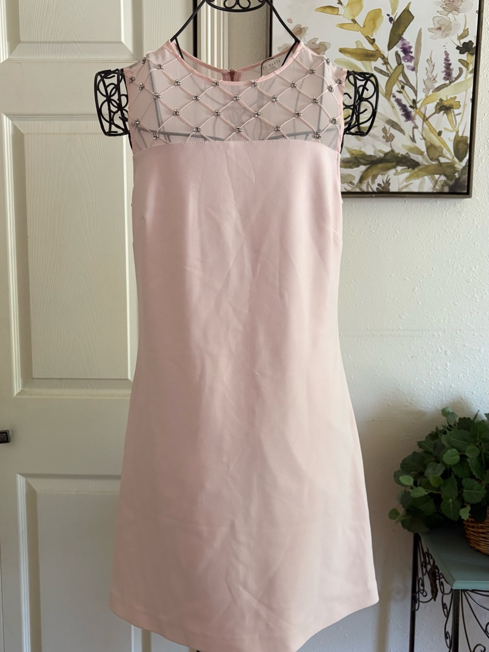 Ted Baker London Pink Embellished Rhinestone Yoke Mini Dress